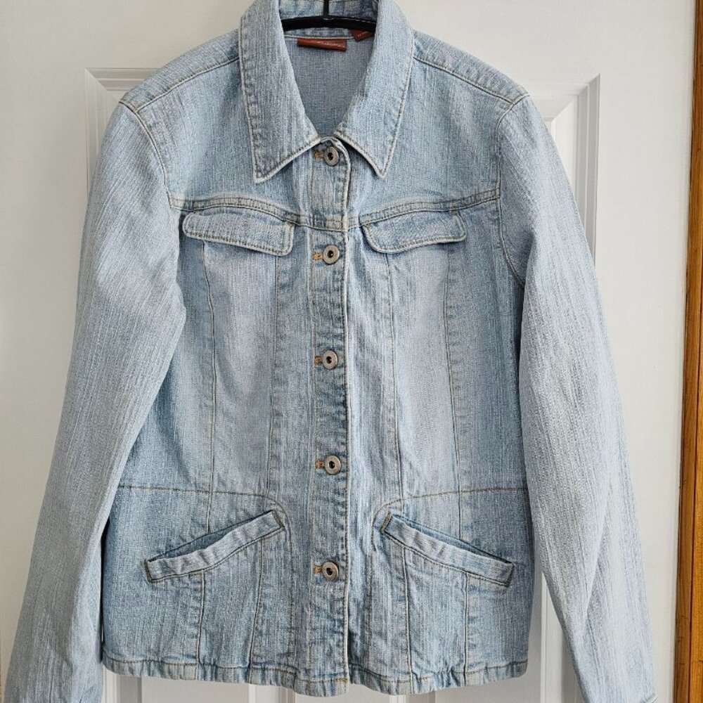 Nordstrom Jean Jacket, Light Denim, Women's Med, Silver Button Closure, Cotton